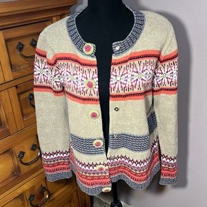 Christopher & Banks crocheted sweater with striped patterns